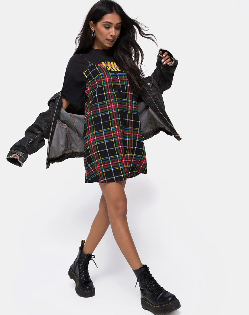 Sanna Slip Dress in Plaid Red Green Yellow and Black - Image 4