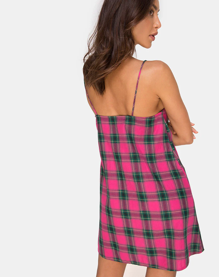 Sanna Slip Dress in Pink and Green Check - Image 3