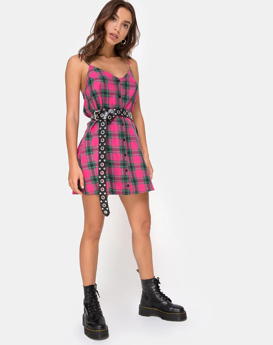 Sanna Slip Dress in Pink and Green Check - Image 4
