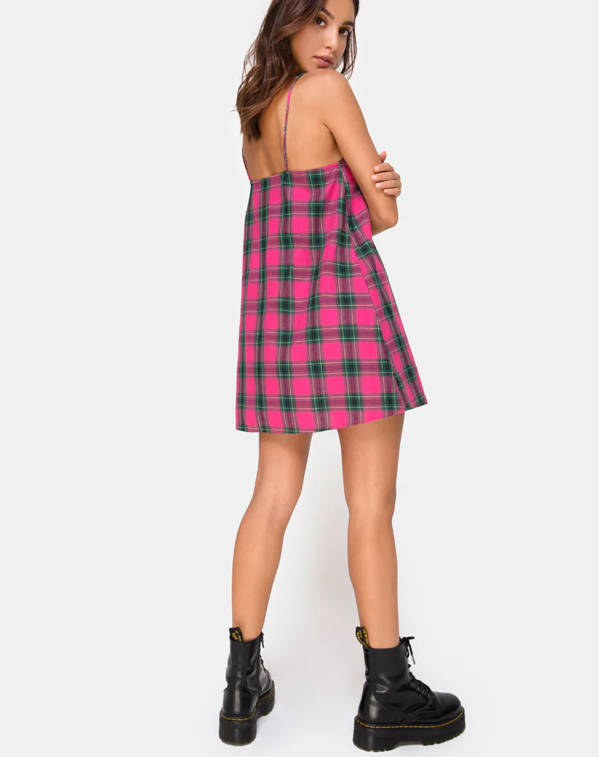 Sanna Slip Dress in Pink and Green Check - Image 5