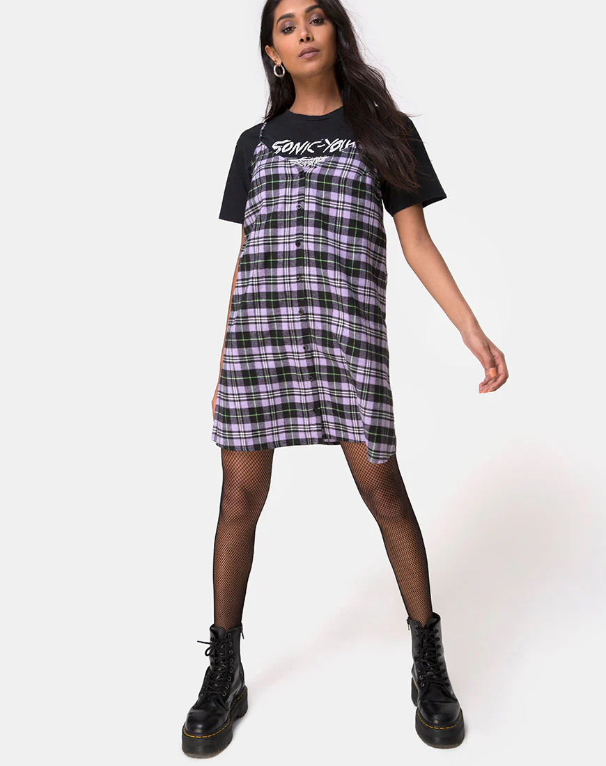 Sanna Slip Dress in Plaid Lilac - Image 3