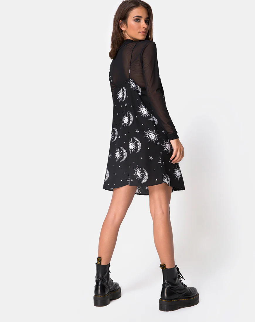 Sanna Slip Dress in Sun Moon Stars BW - Image 4