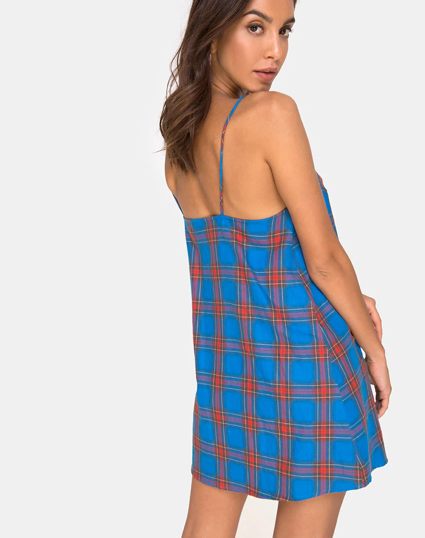 Sanna Slip Dress in Blue and Red Check - Image 2