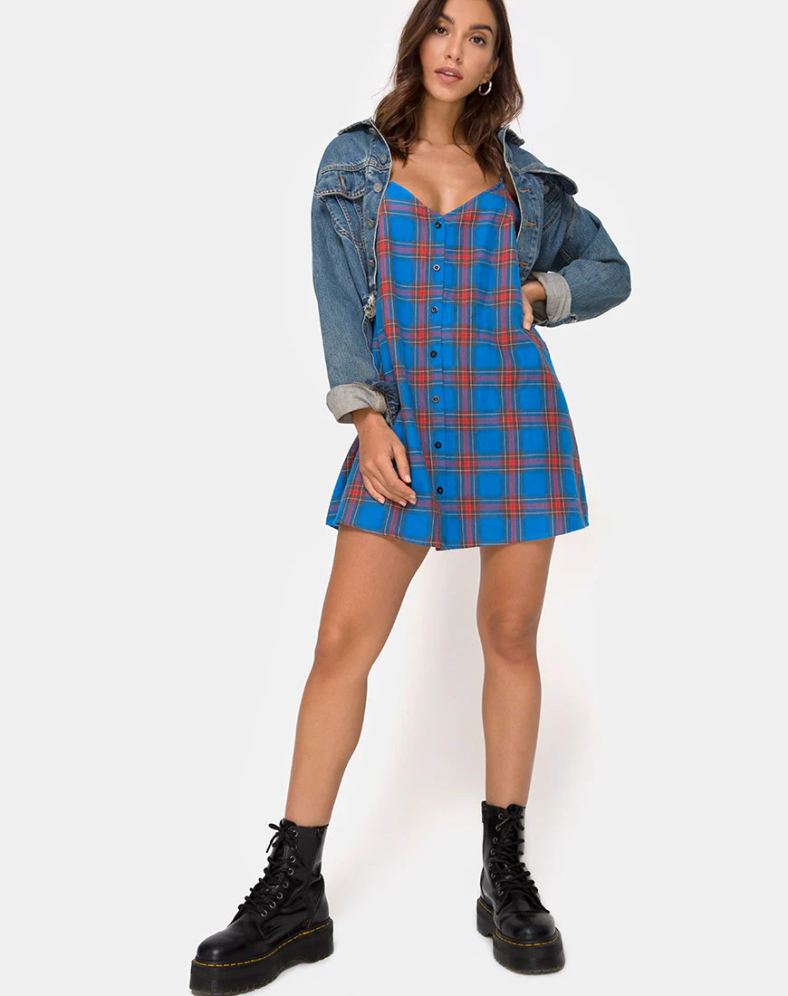 Sanna Slip Dress in Blue and Red Check - Image 3