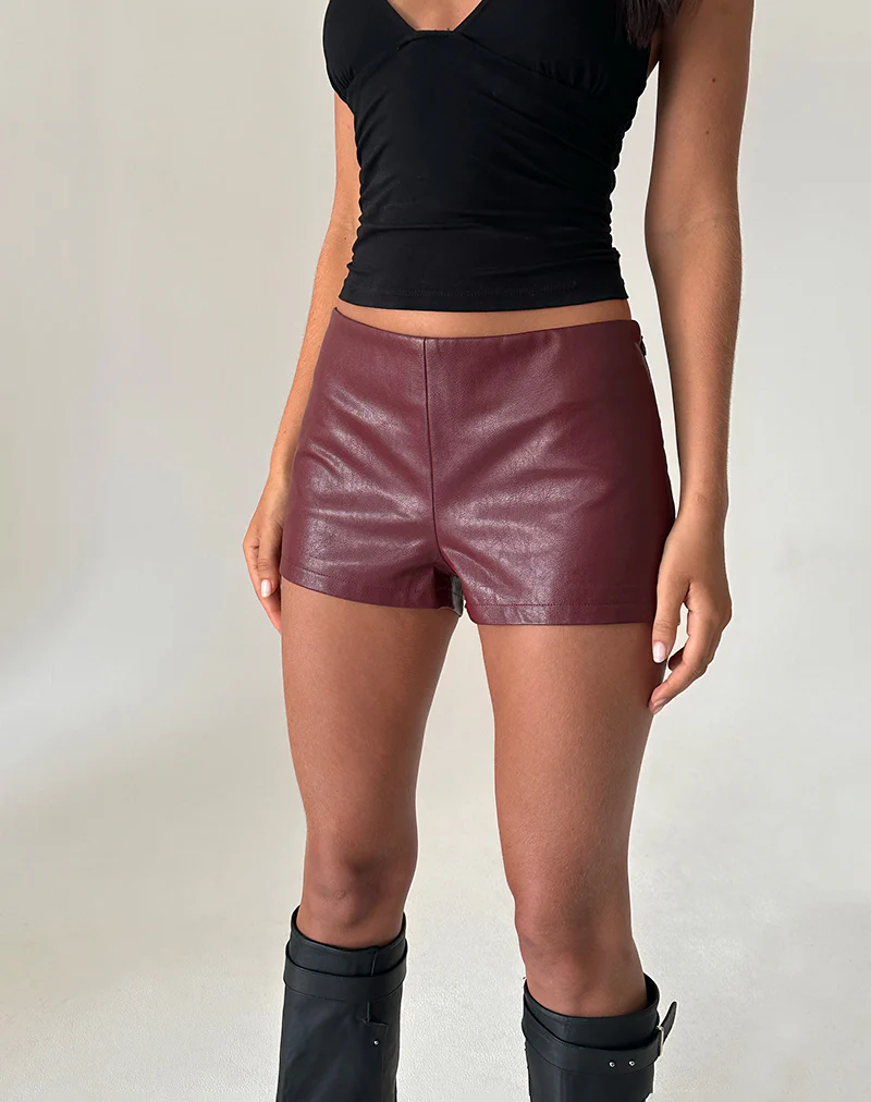Sanne Hot Pants in PU Burgundy - Image 2