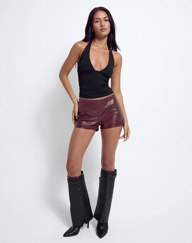 Sanne Hot Pants in PU Burgundy - Image 4