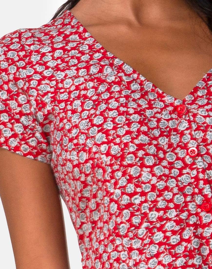 Sanrin Dress in Ditsy Rose Red Silver - Image 5