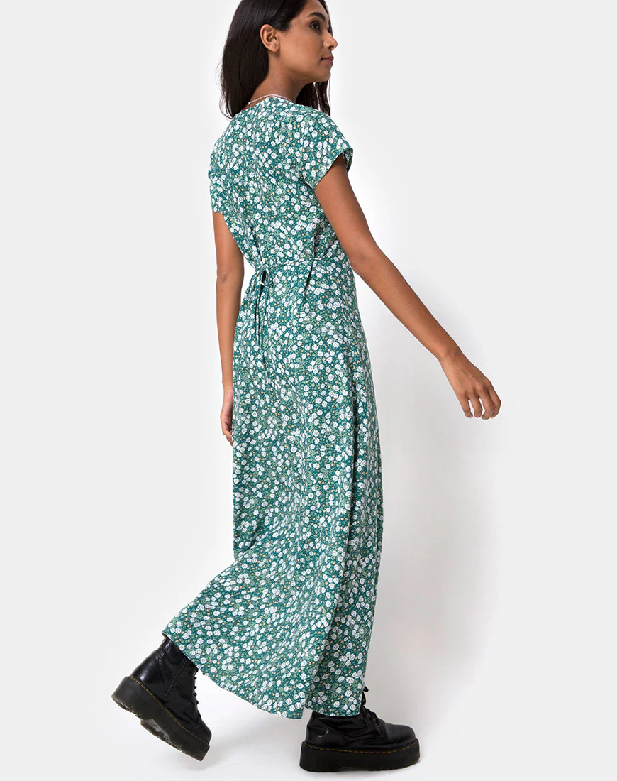 Sanrin Midi Dress in Floral Field Green - Image 4