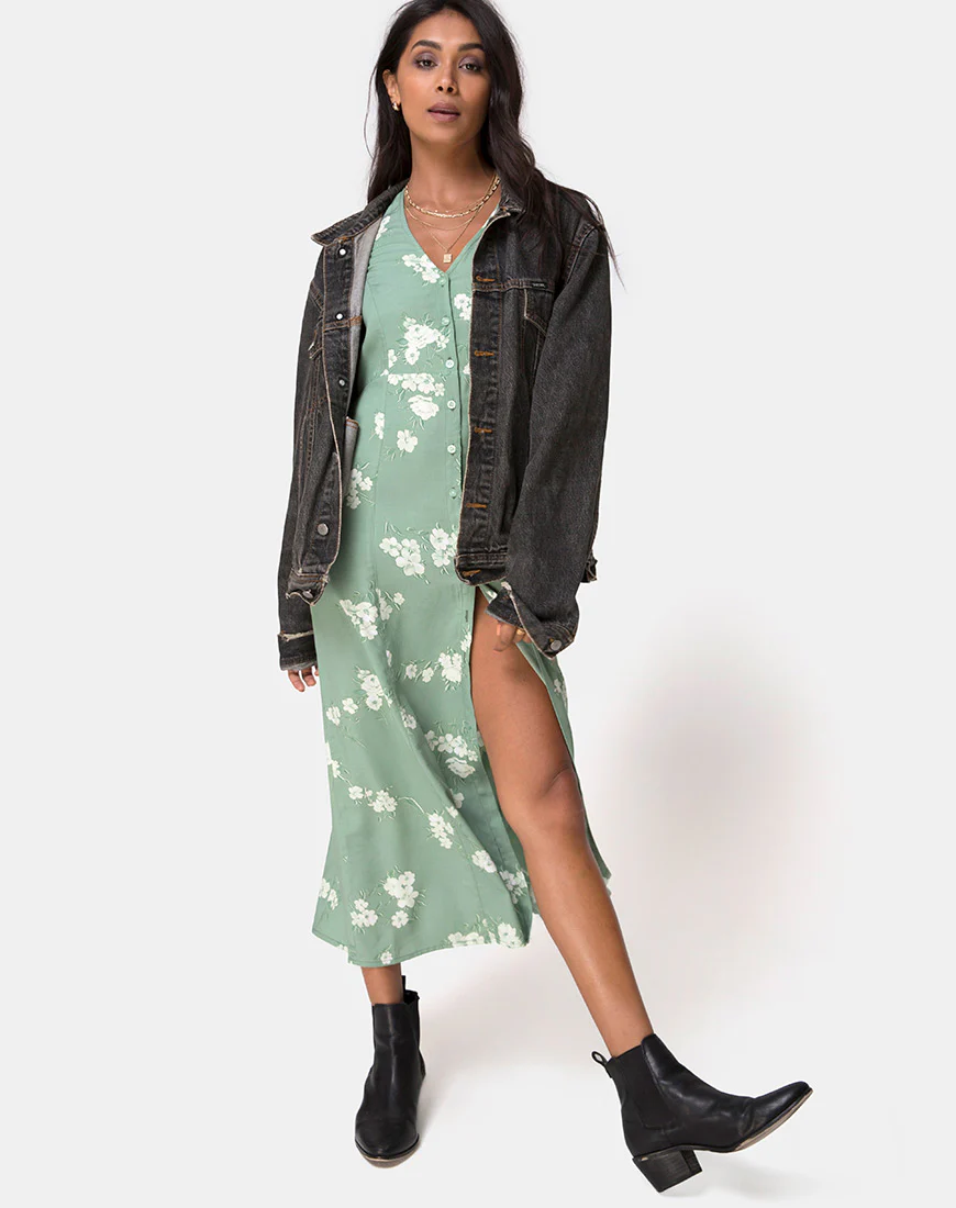 Sanrin Maxi Dress in Mono Flower Green - Image 3