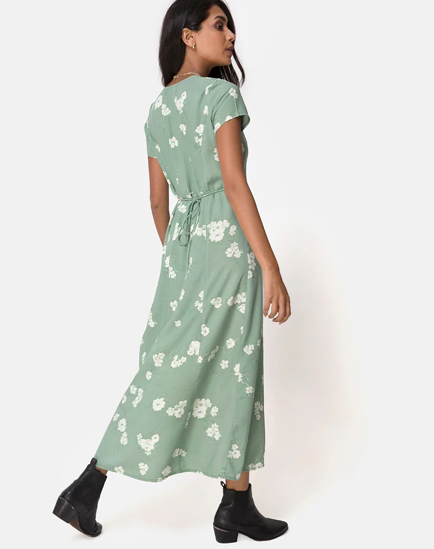 Sanrin Maxi Dress in Mono Flower Green - Image 4
