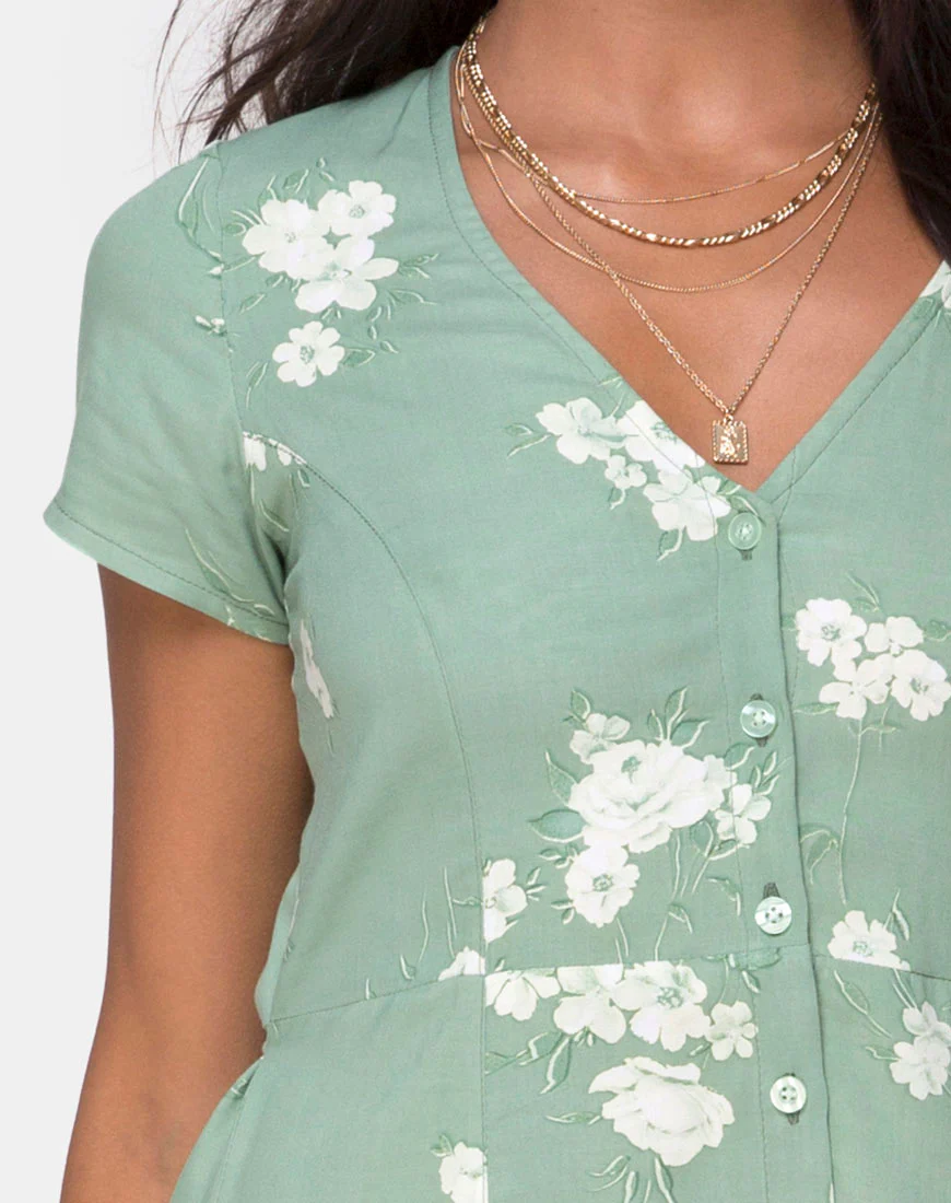 Sanrin Maxi Dress in Mono Flower Green - Image 5
