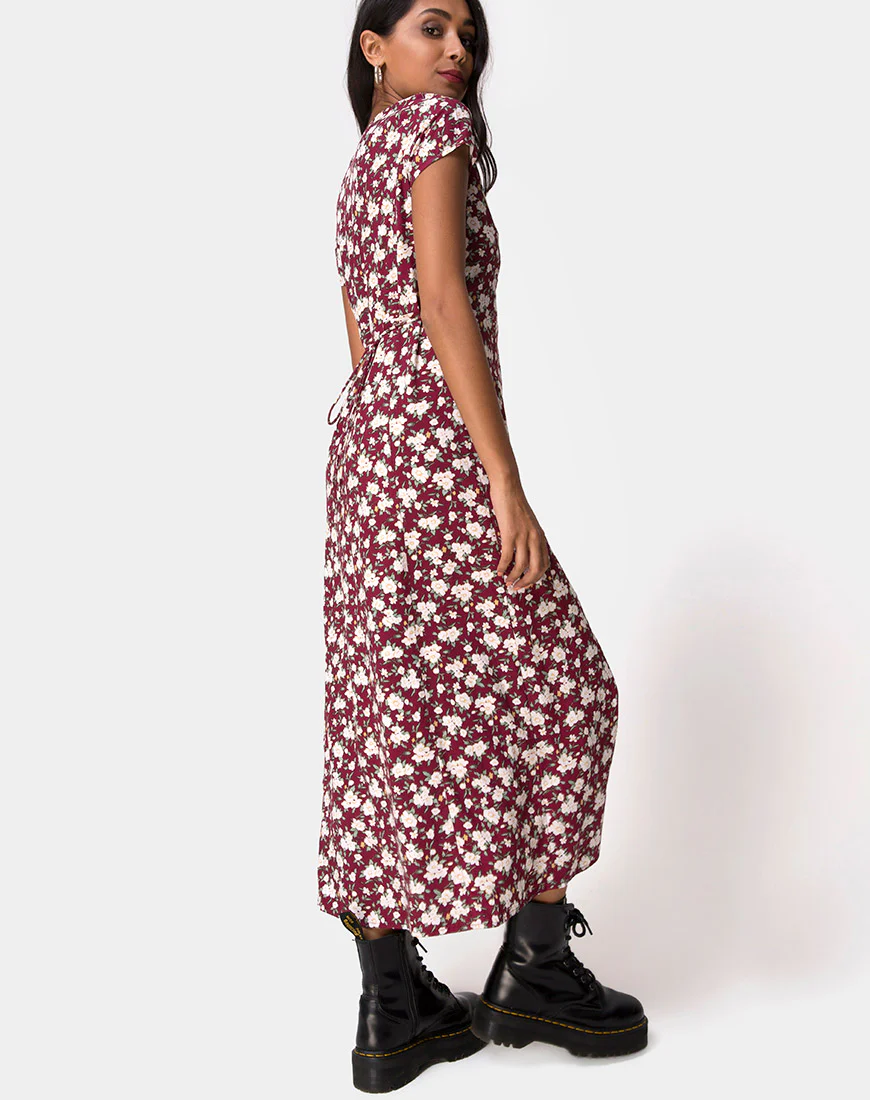 Sanrin Midi Dress in Wild Fleur Maroon - Image 2