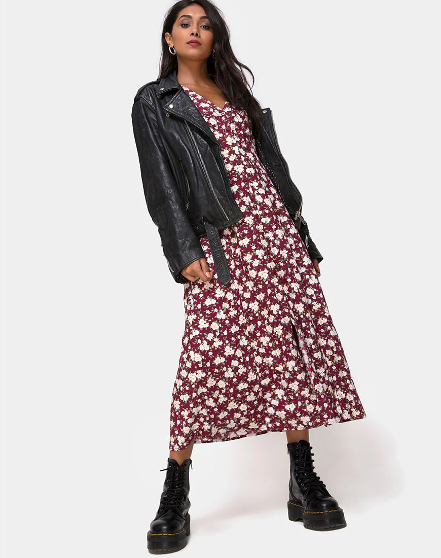 Sanrin Midi Dress in Wild Fleur Maroon - Image 4