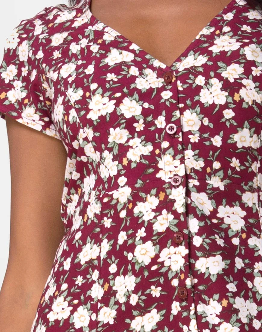 Sanrin Midi Dress in Wild Fleur Maroon - Image 5