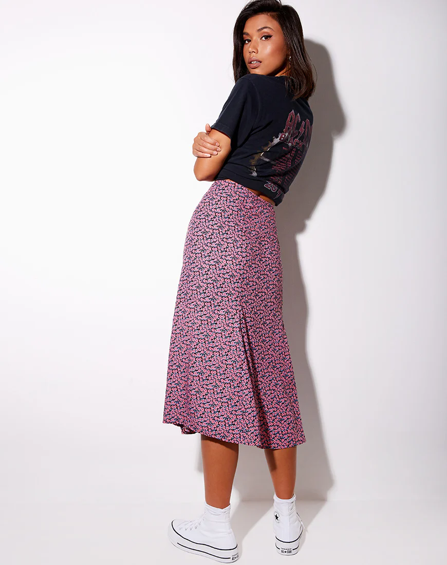 Sanya Midi Skirt in Floral Fun Pink - Image 4