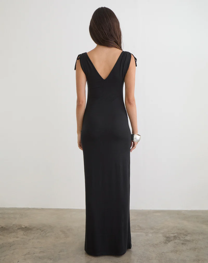 Sanyu Plunge Maxi Dress in Cupro Black - Image 5