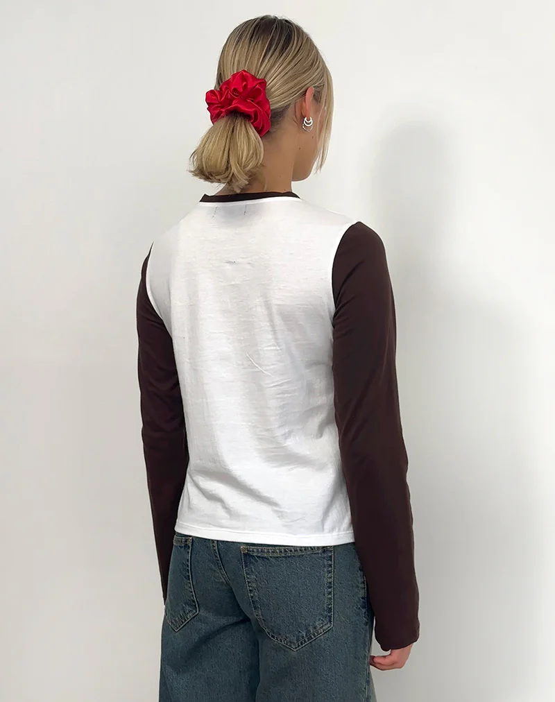 Sari Top in White and Chocolate Brown with She's Fantastic Motif - Image 4