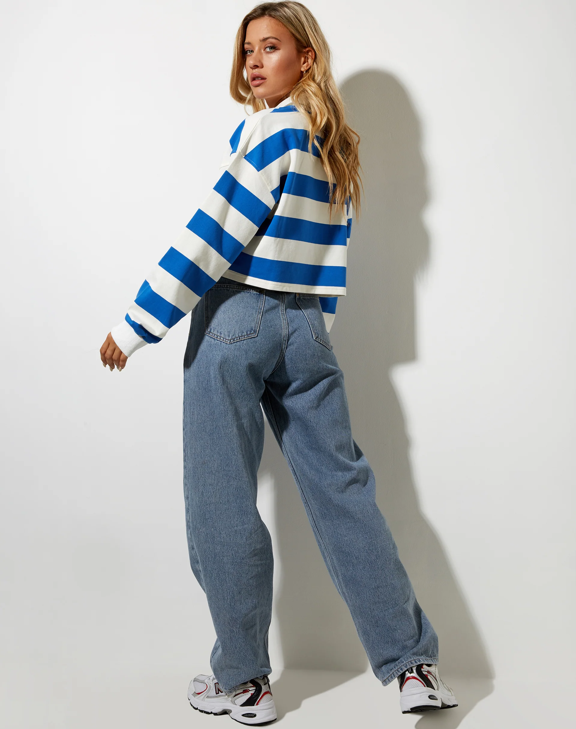 Sarin Polo Top in Stripe Ivory and Blue - Image 5