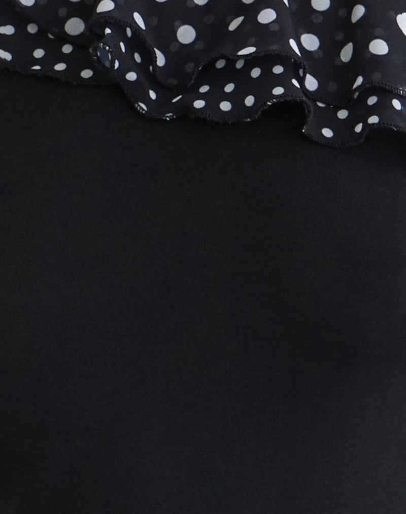 Sariya Long Sleeve Top in Cupro Black with Tiny Polka Ruffles - Image 6