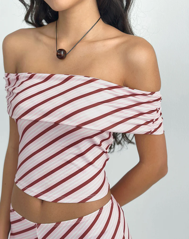 Sarla One Shoulder Top in Diagonal Stripe Pink - Image 3