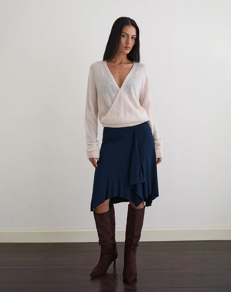 Saroya Plunge Wrap Top in Knit Ecru - Image 3
