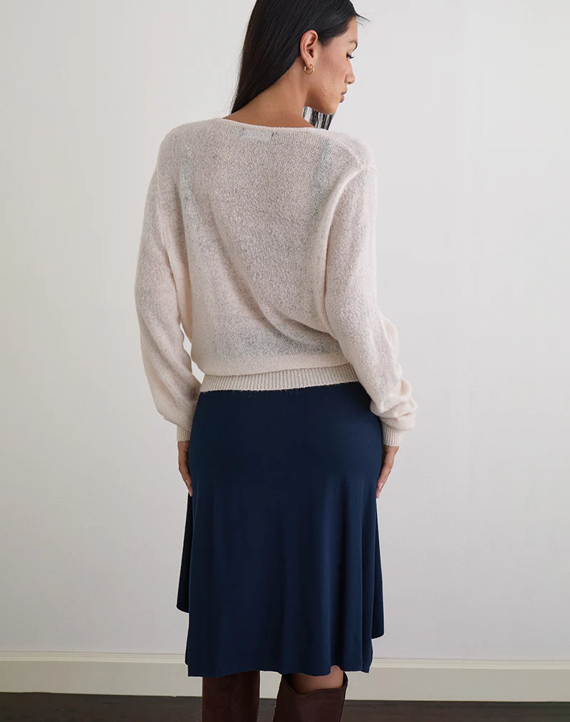 Saroya Plunge Wrap Top in Knit Ecru - Image 4