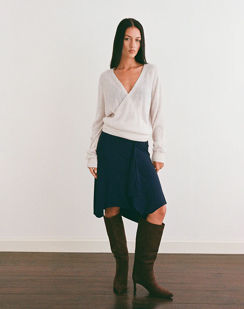 Saroya Plunge Wrap Top in Knit Ecru - Image 5