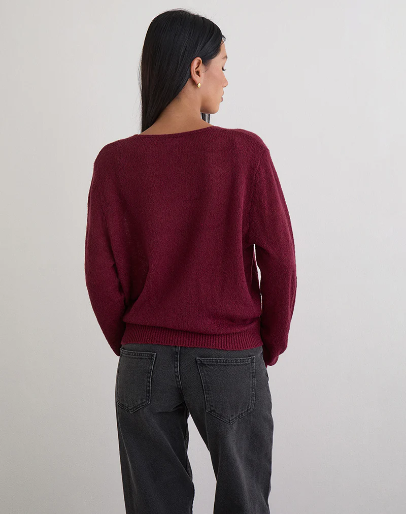 Saroya Plunge Wrap Top in Knit Wine - Image 4