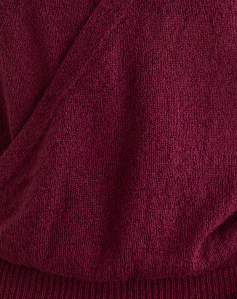 Saroya Plunge Wrap Top in Knit Wine - Image 5