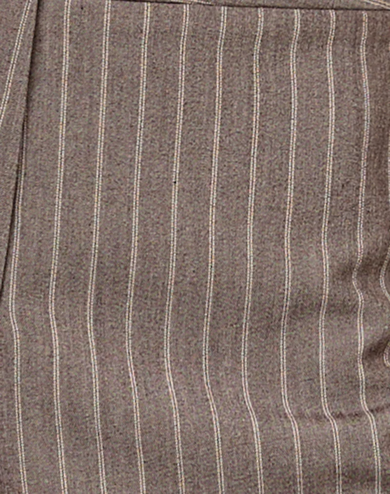 Sarun Longline Short in Pinstripe Brown - Image 5