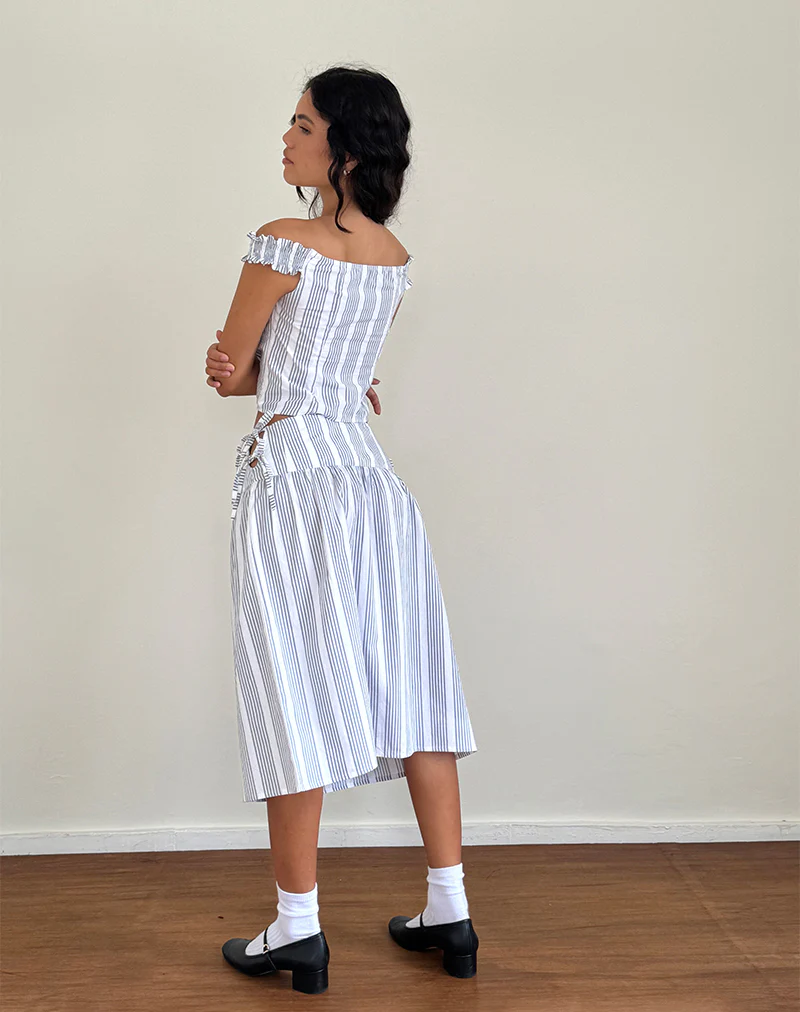 Sasay Midi Skirt in Vertical Grey Stripe - Image 4