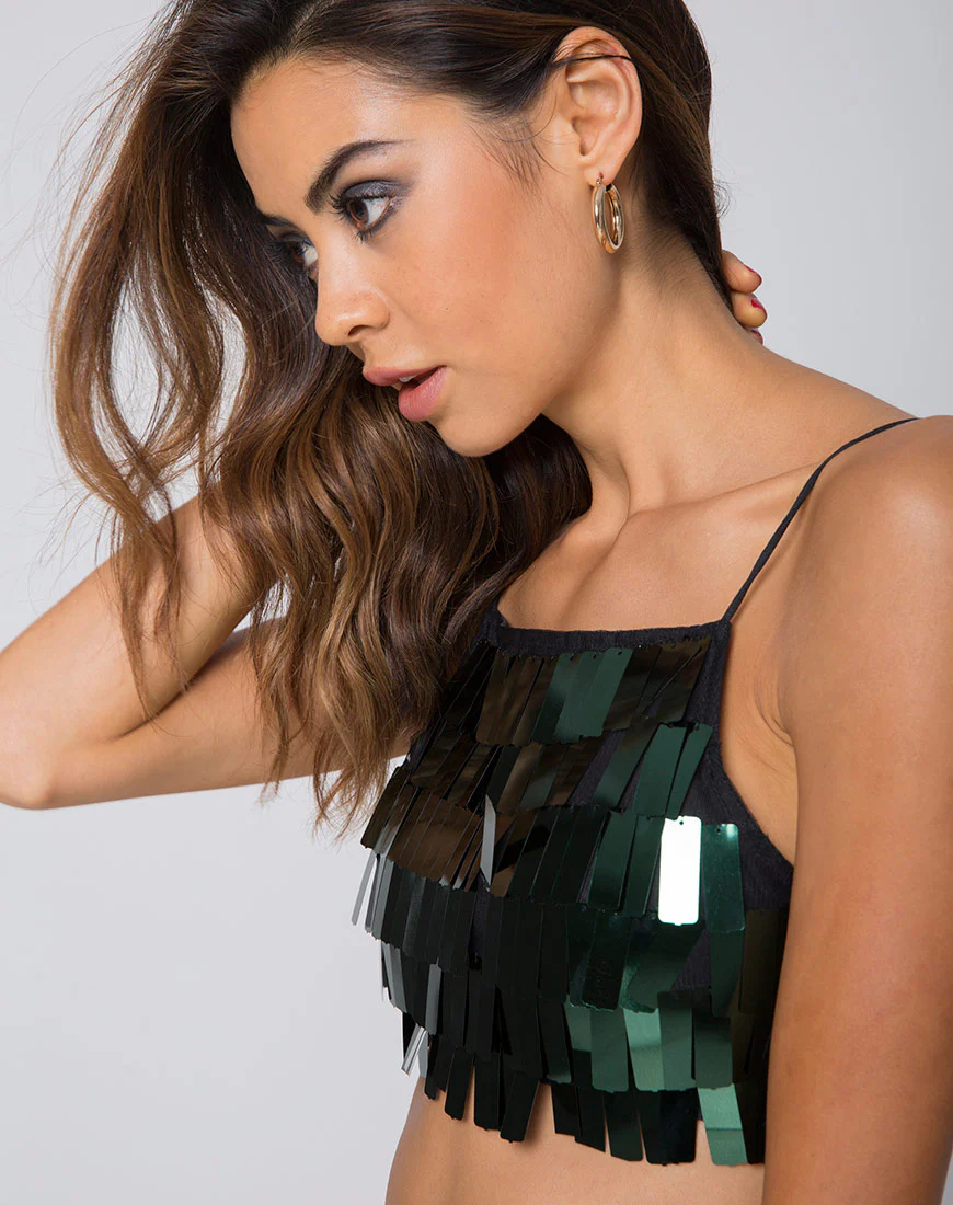 Sasha Crop Top in Dangle Sequin Forest Green