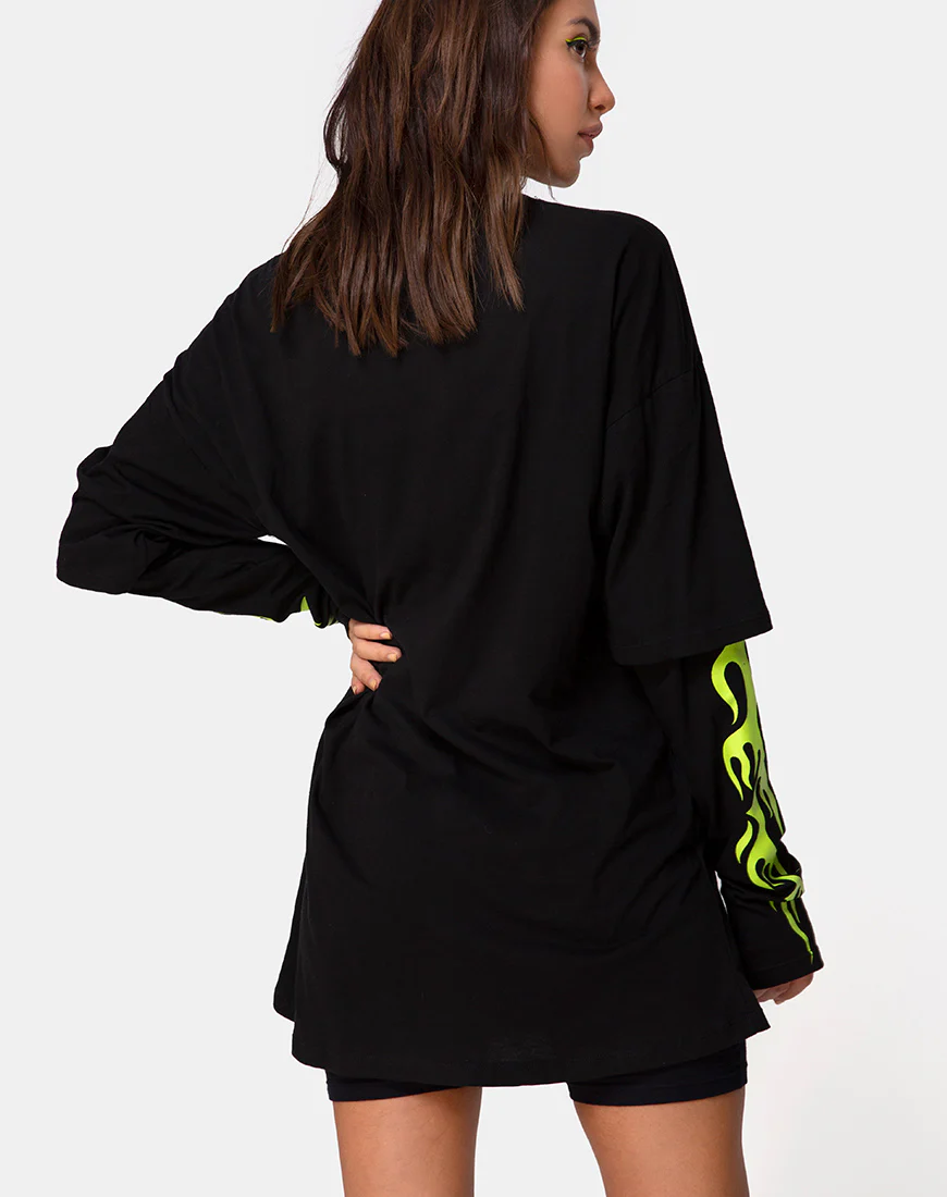Sashie Jumper Dress in Black with Green Tribal - Image 2