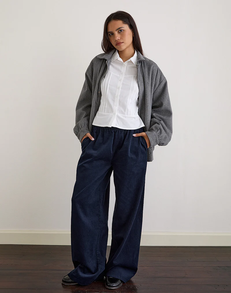 Sasiya Waistband Trouser in Cord Navy - Image 3