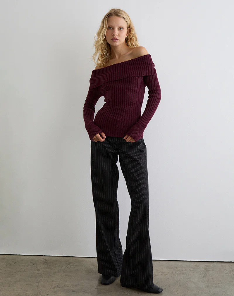Saskia Bardot Bow Back Top in Dark Cherry - Image 3