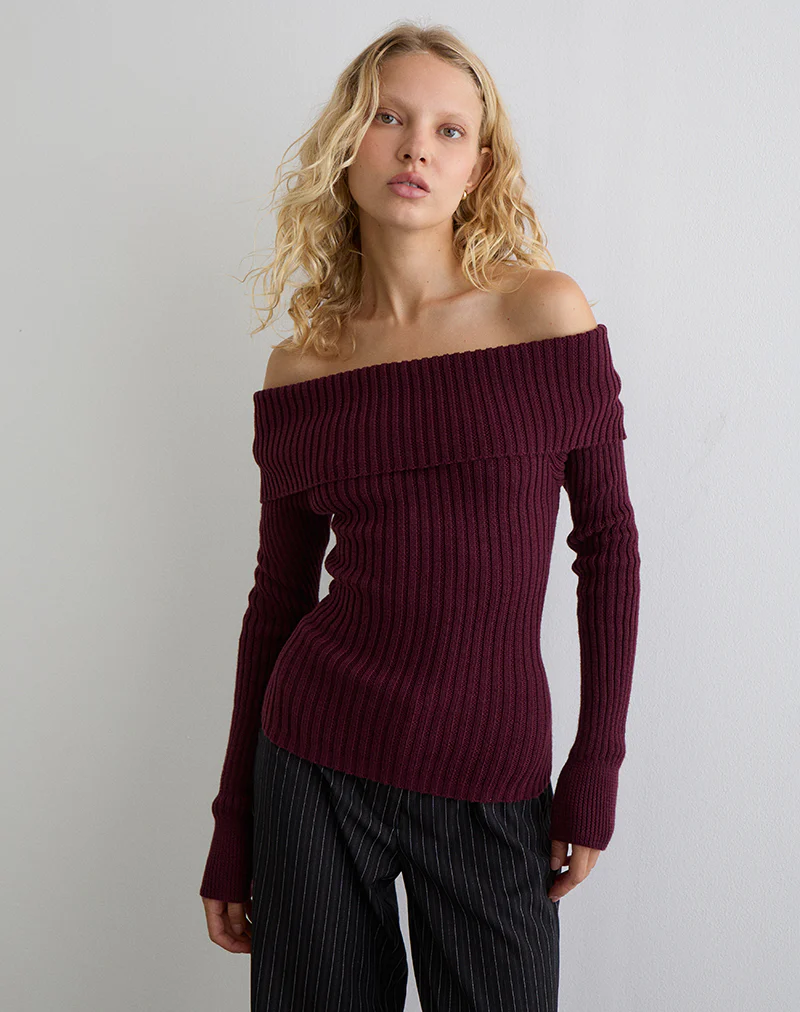 Saskia Bardot Bow Back Top in Dark Cherry - Image 4