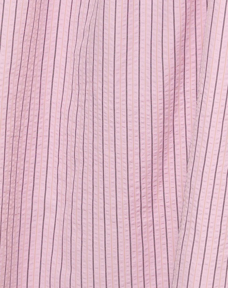 Sasori Smock Mini Dress in Pink Stripe - Image 5