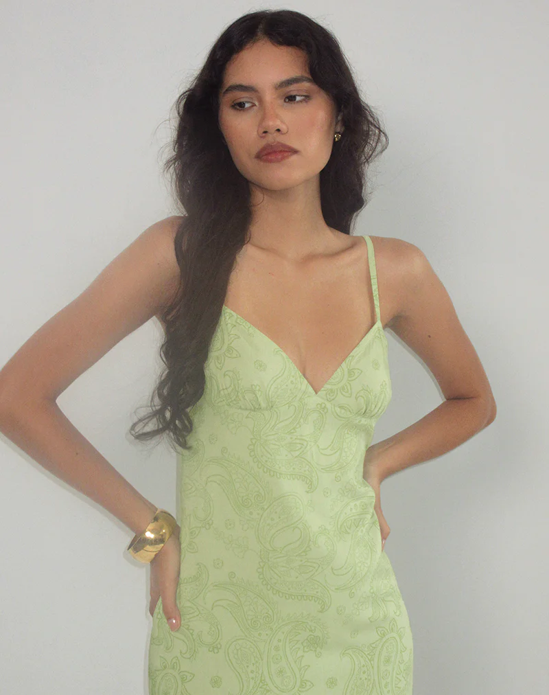 Sastra Midi Dress in Retro Paisley Lime - Image 2