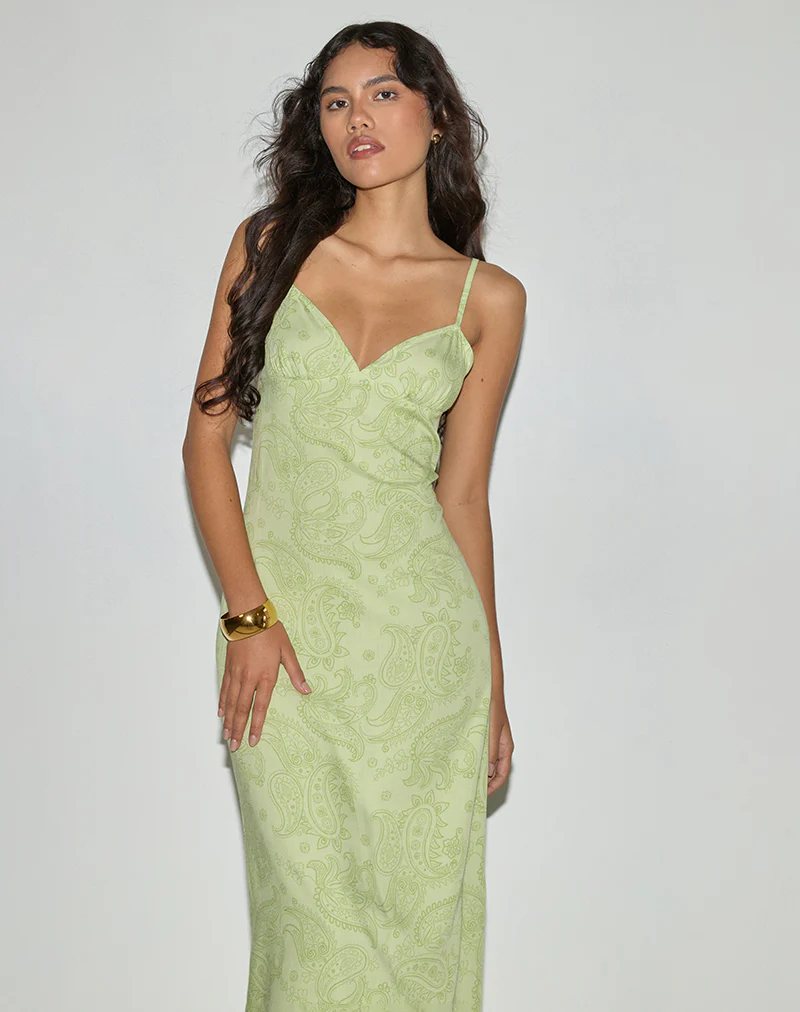 Sastra Midi Dress in Retro Paisley Lime - Image 3
