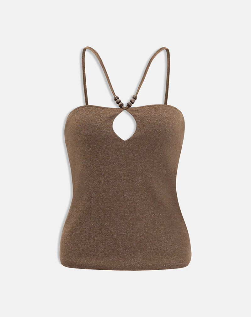 Satuna Top with Beads in Shimmer Knit Brown - Image 2