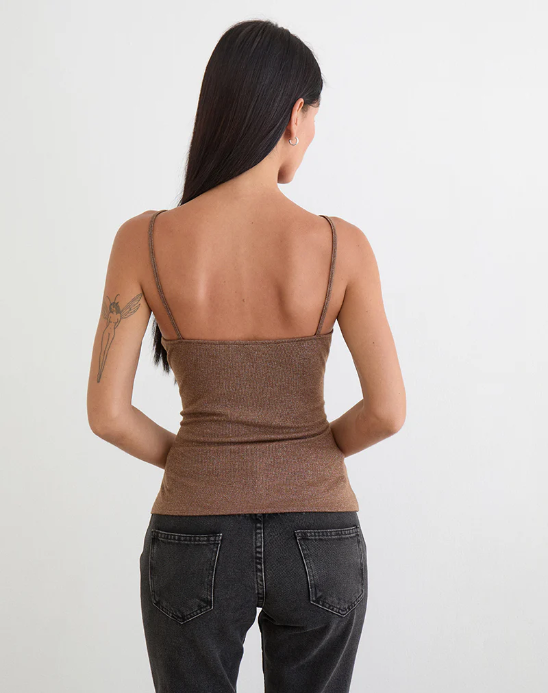 Satuna Top with Beads in Shimmer Knit Brown - Image 5