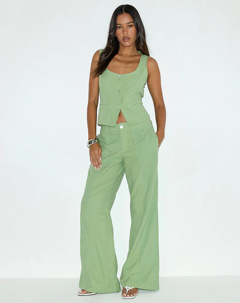 Saucy Trouser in Linen Minty Green - Image 2