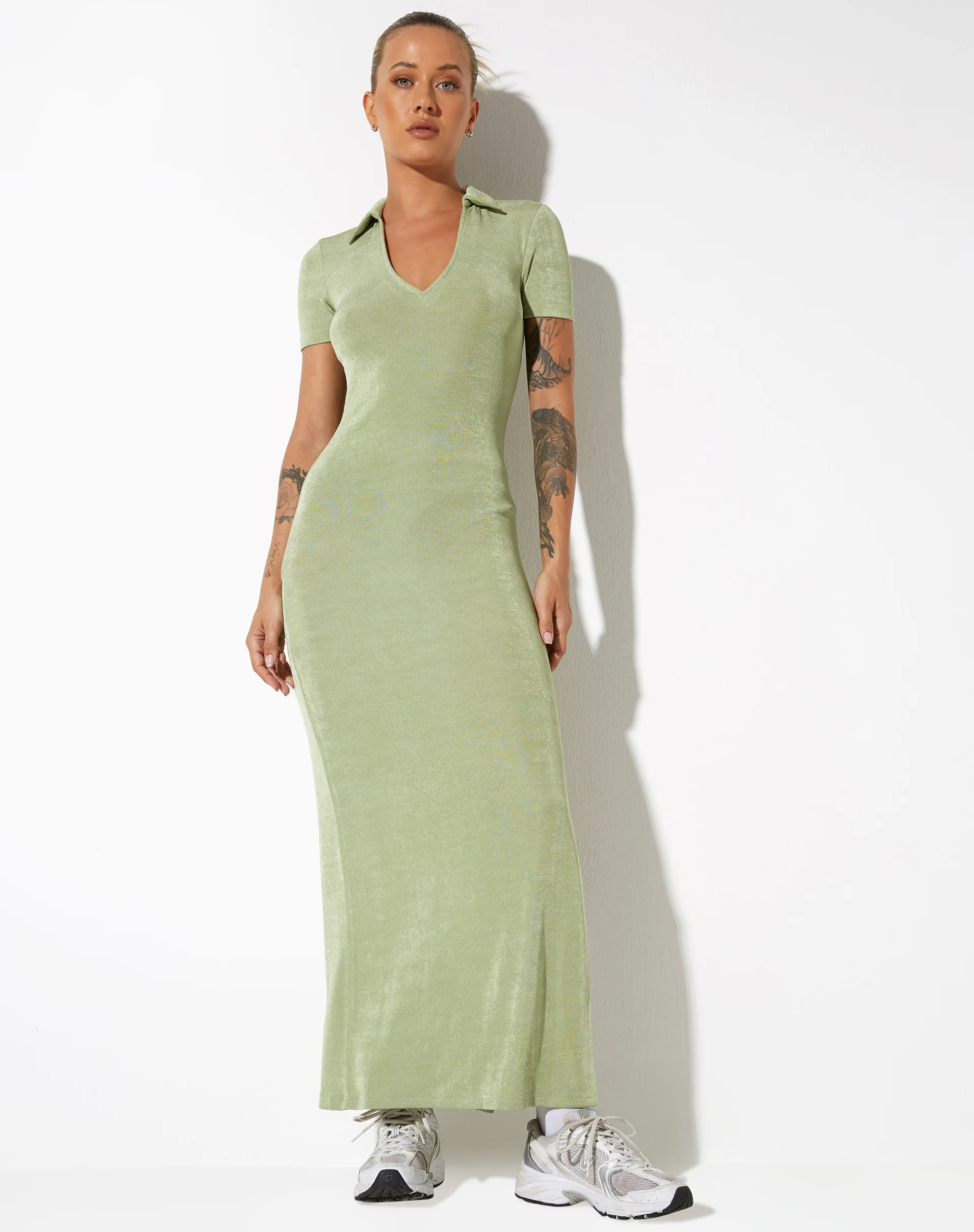 Savita Maxi Dress in Crepe Seafoam Green - Image 3