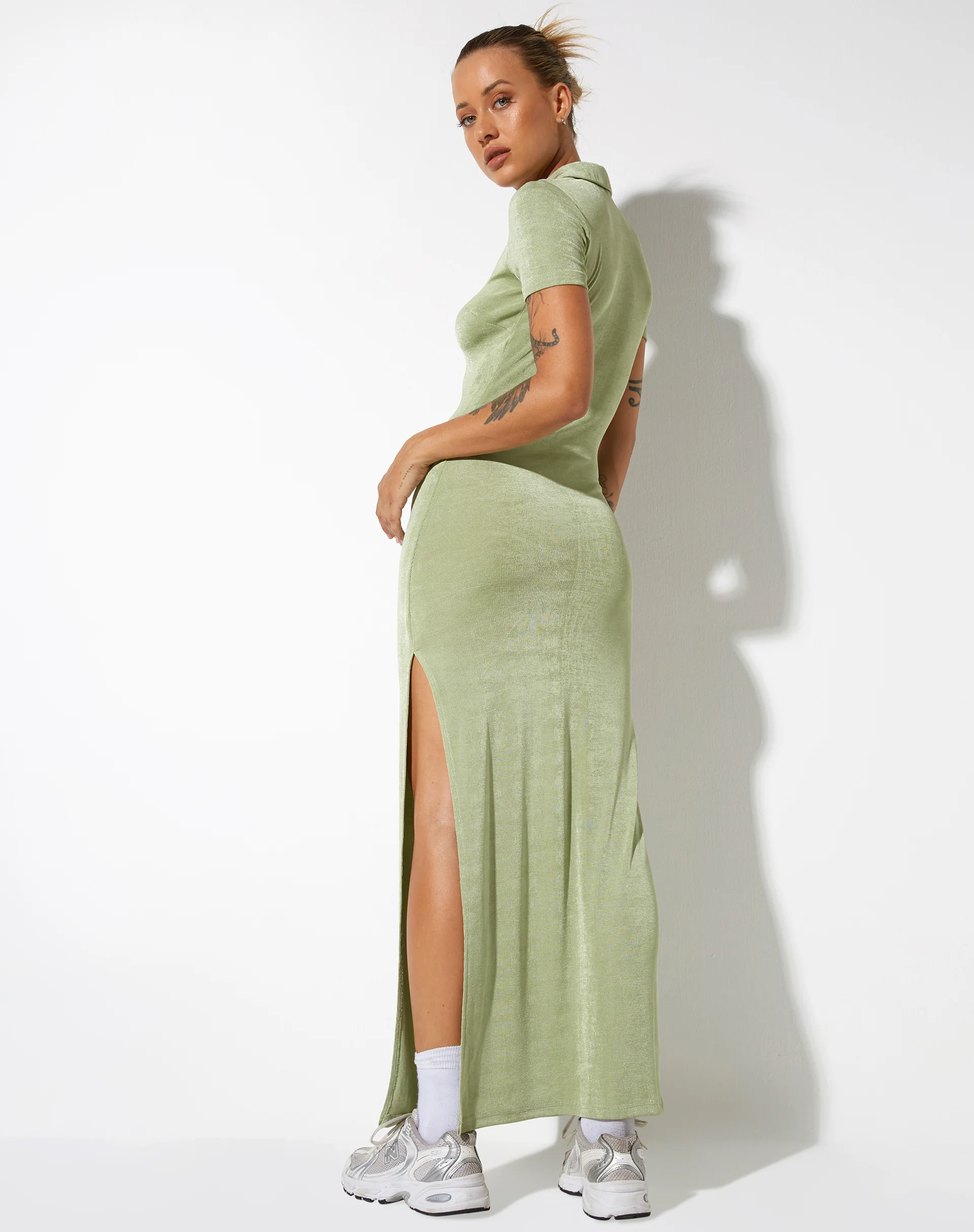 Savita Maxi Dress in Crepe Seafoam Green - Image 4