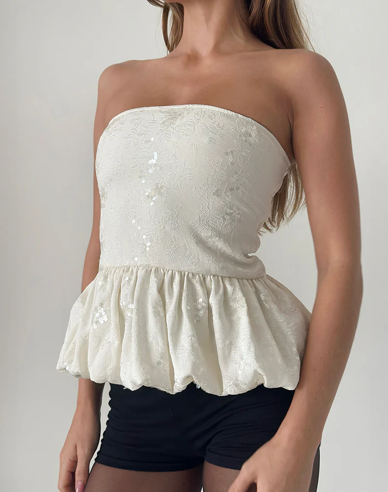 Saya Top in Sequin Jacquard Ivory - Image 2
