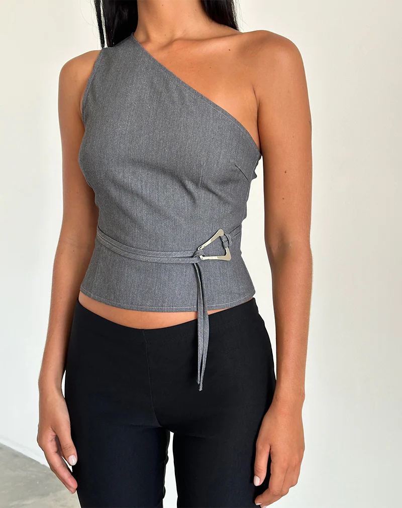 Sayaka One Shoulder Top in Tailoring Charcoal - Image 3