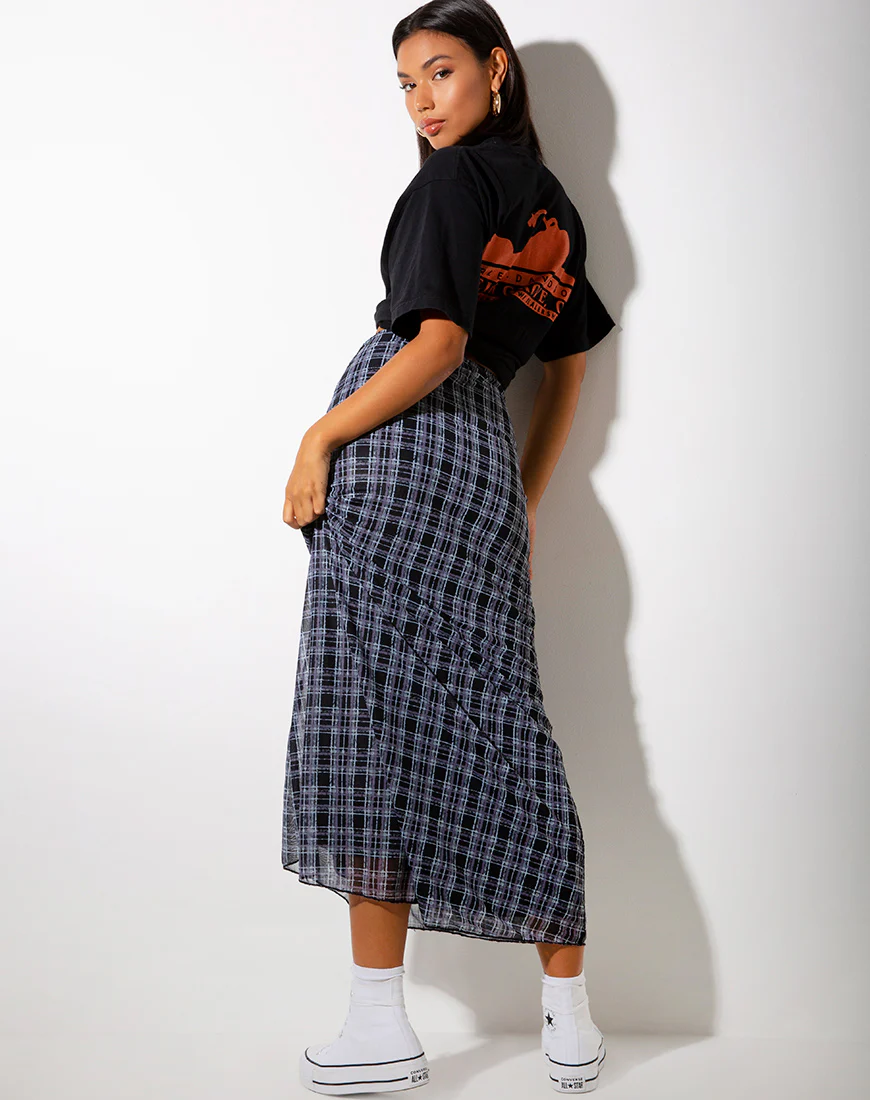 Sayang Maxi Skirt in Inkblot Check Black and White - Image 3