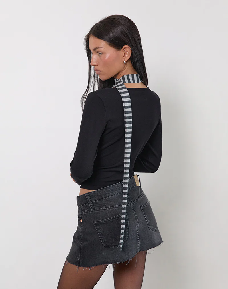 Skinny Scarf in Grey and Black Stripe - Image 3