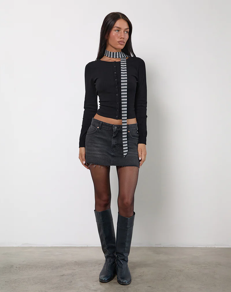 Skinny Scarf in Grey and Black Stripe - Image 4
