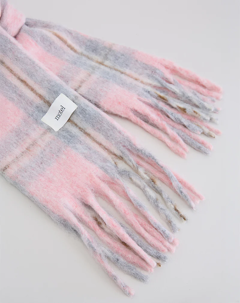 Scarf in Brushed Knit Pink Check - Image 2